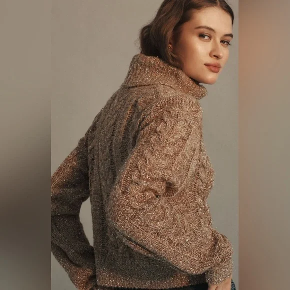 PILCRO | Cableknit Shine Wool Blend Turtleneck Sweater - Picture 2 of 15